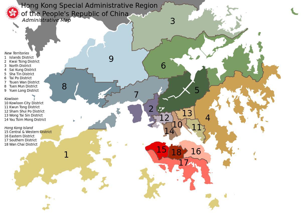 რუკა Hong Kong უბნების