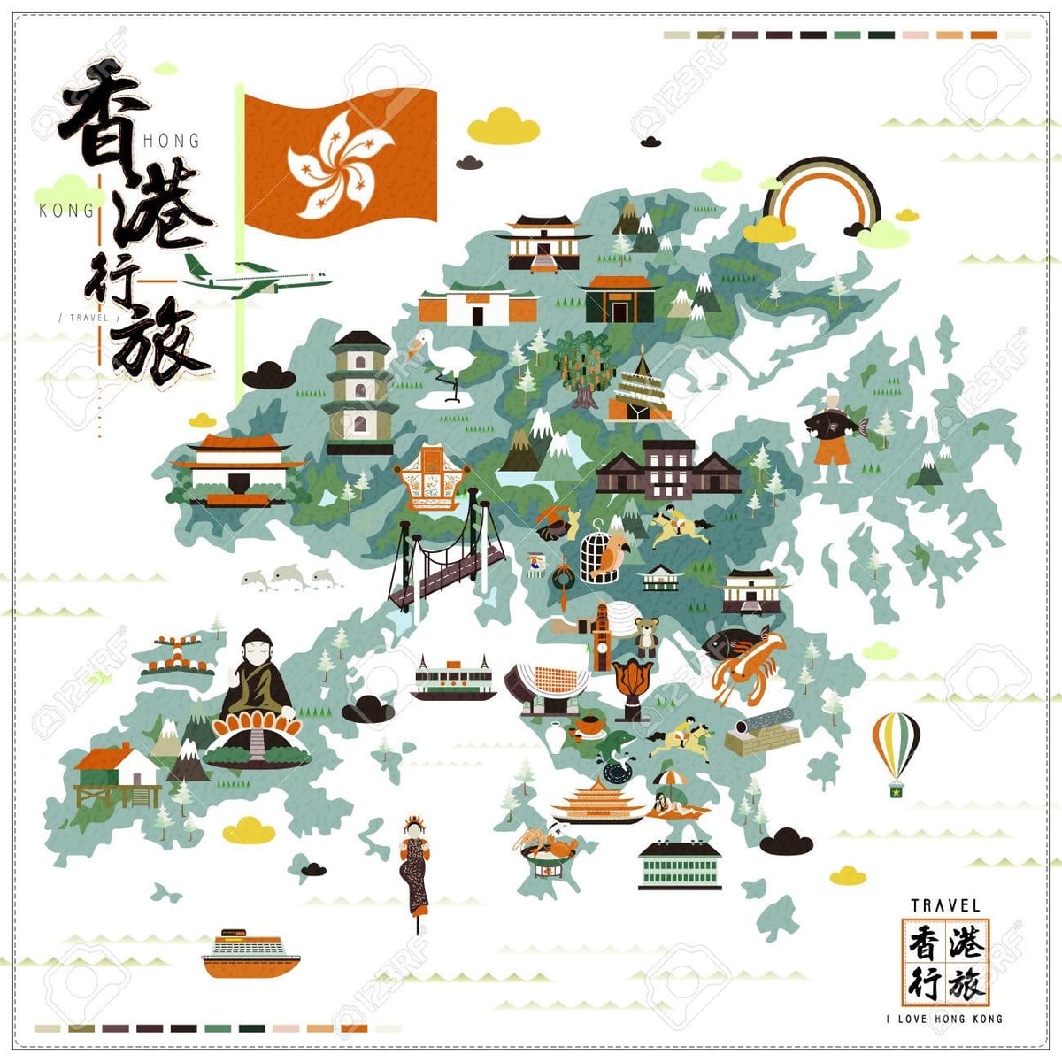 Hong Kong ტურისტული ატრაქციონები რუკა