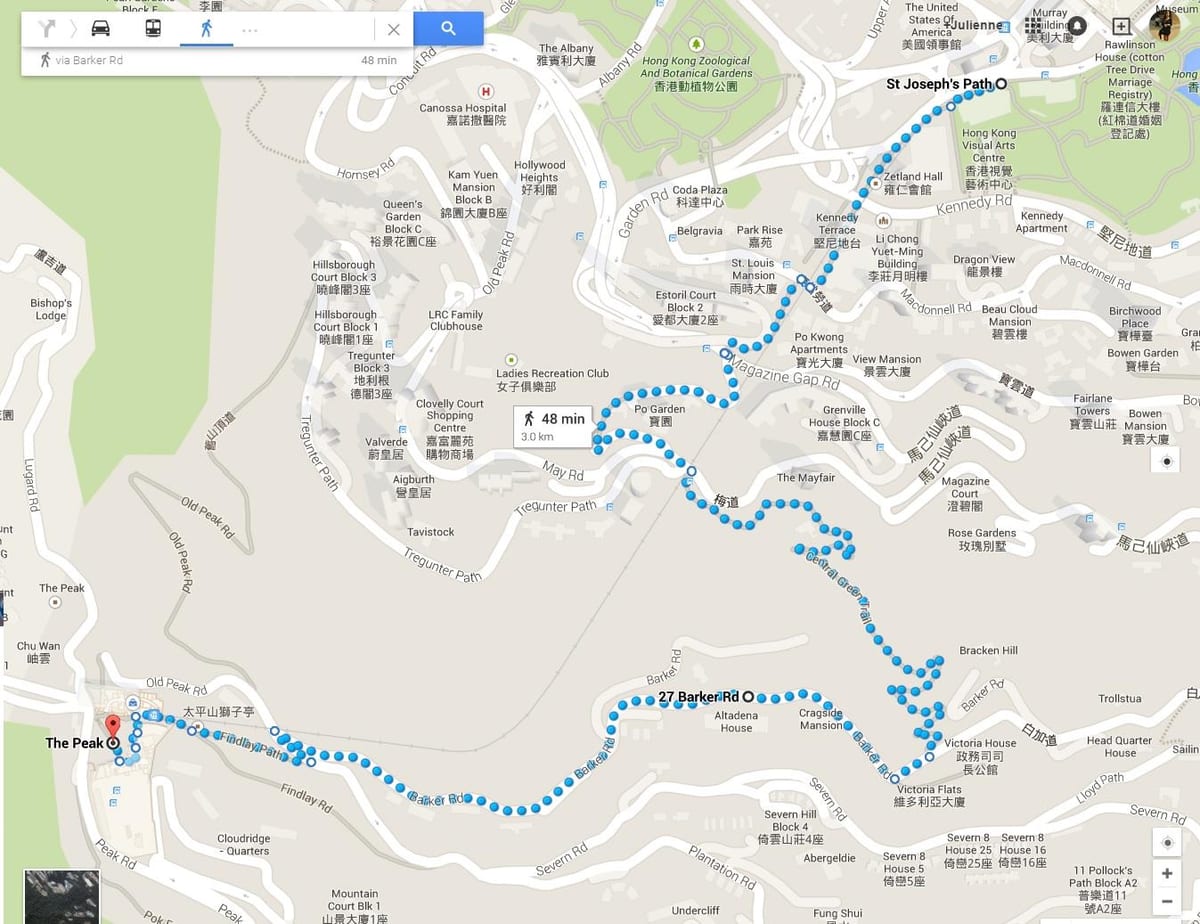 Hong Kong hiking ბილიკების რუკაზე
