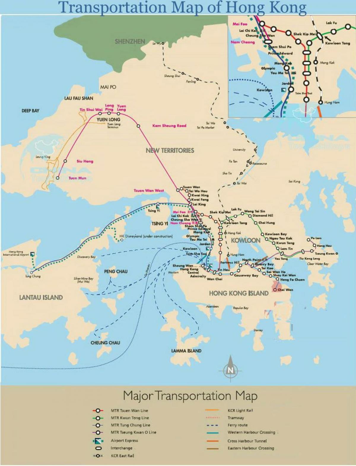 Hong Kong საბორნე მარშრუტების რუკა