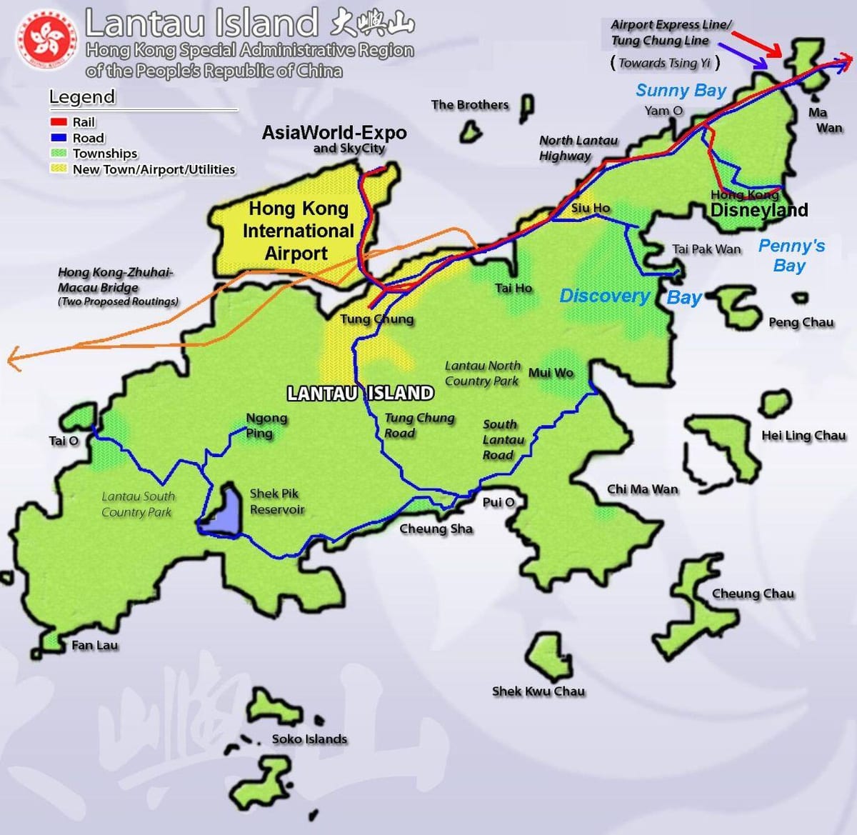 Lantau კუნძულზე, ჰონკონგი რუკა