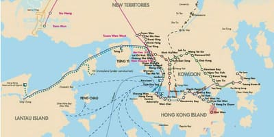 Hong Kong საბორნე მარშრუტების რუკა